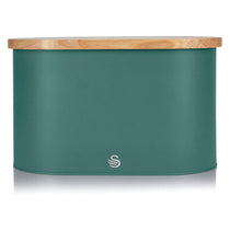 Swan Nordic Oval Bread Bin With Bamboo Cutting Board Lid Soft Touch Finish - Pine Green