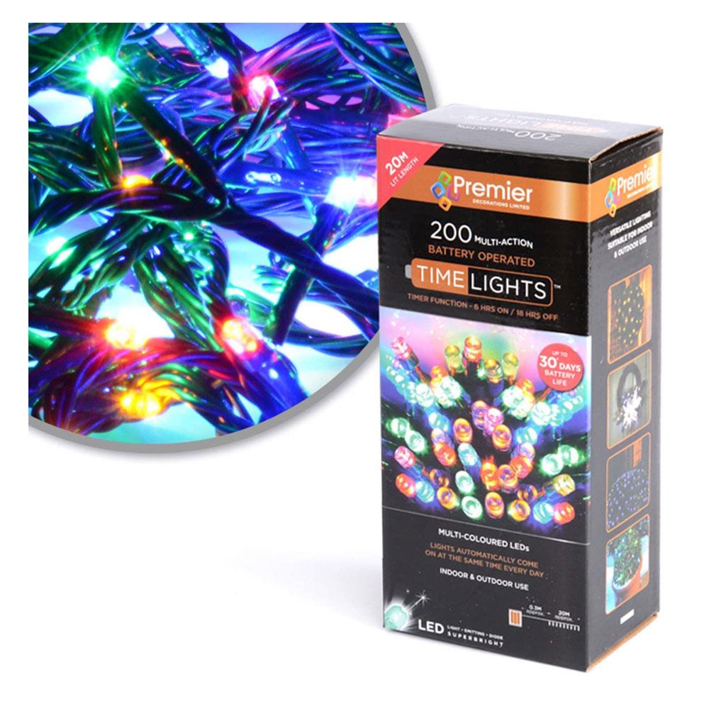 Premier Decoration Christmas LED Lights Multi Action Battery Operated With Timer 200 - Multicolour