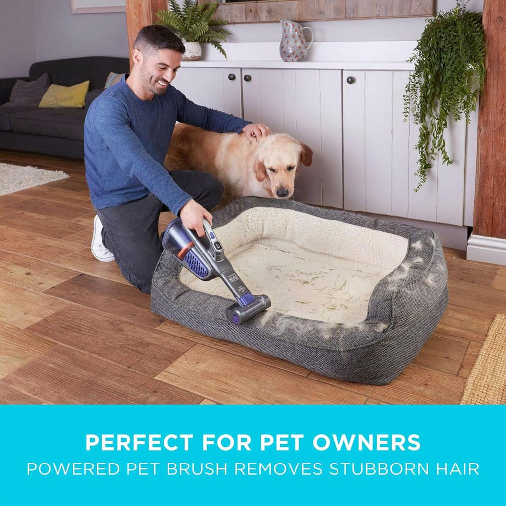 Black & Decker 18V Lithium-ion Cordless PET Dustbuster Handheld Vacuum with Charging Base And Pet Extension - Grey/Blue
