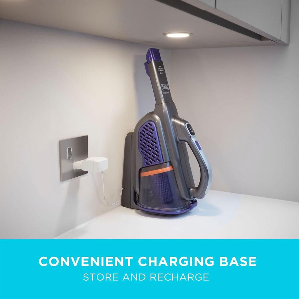 Black & Decker 18V Lithium-ion Cordless PET Dustbuster Handheld Vacuum with Charging Base And Pet Extension - Grey/Blue
