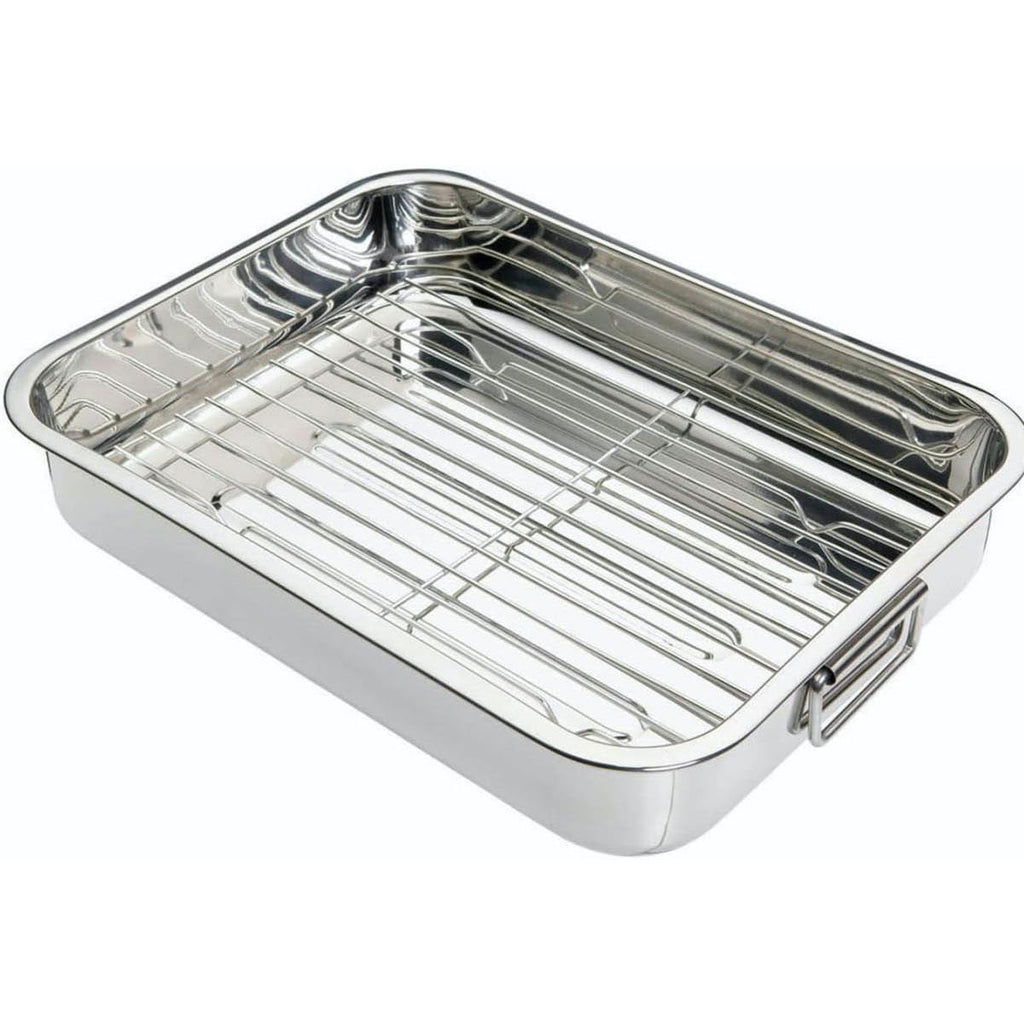 KitchenCraft Stainless Steel Roasting Tin with Rack Medium 38cm x 27.5cm 5 Litres - Silver