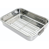 KitchenCraft Stainless Steel Roasting Tin with Rack Medium 38cm x 27.5cm 5 Litres - Silver