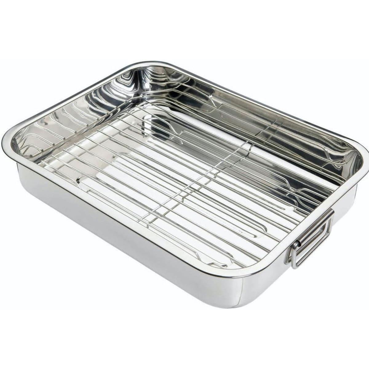 KitchenCraft Stainless Steel Roasting Tin with Rack Medium 38cm x 27.5cm 5 Litres - Silver