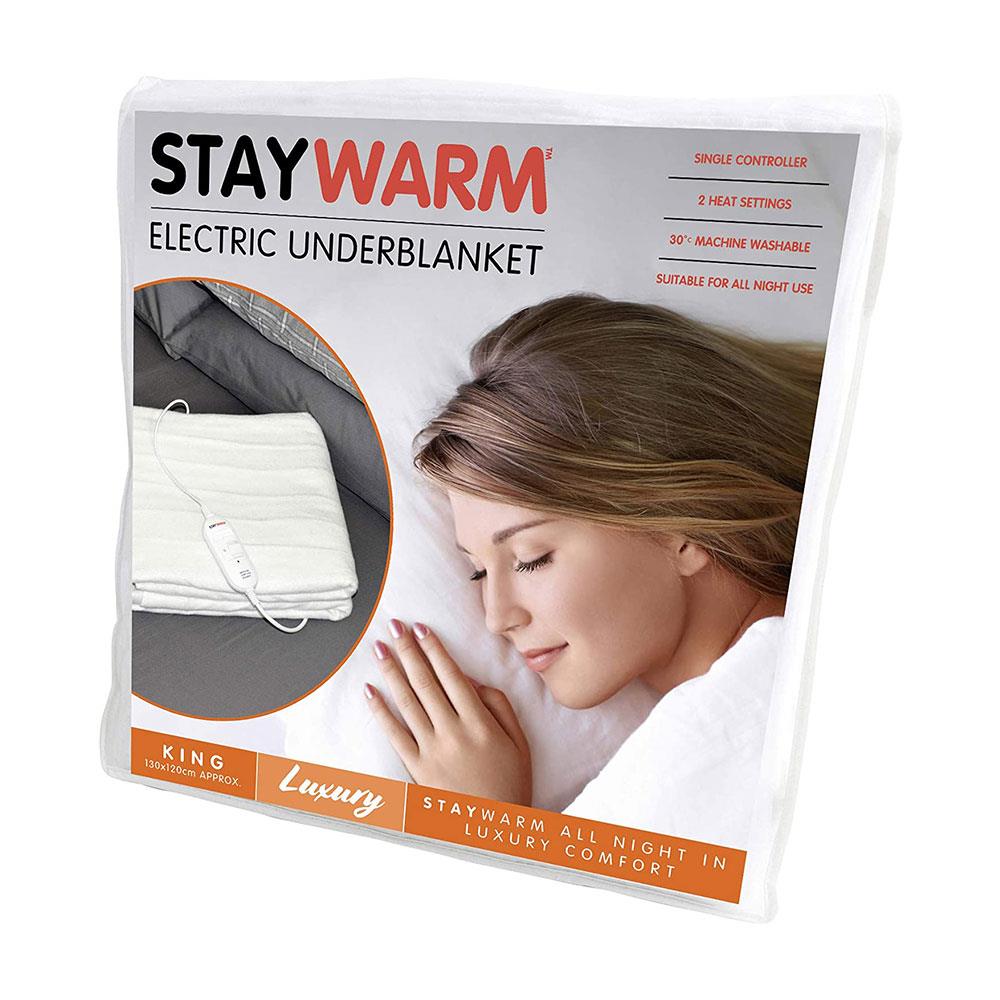 Lloytron STAYWARM Luxury King Electric Underblanket 130 x 120cm White 450gsm Polyester 2 Heat Settings