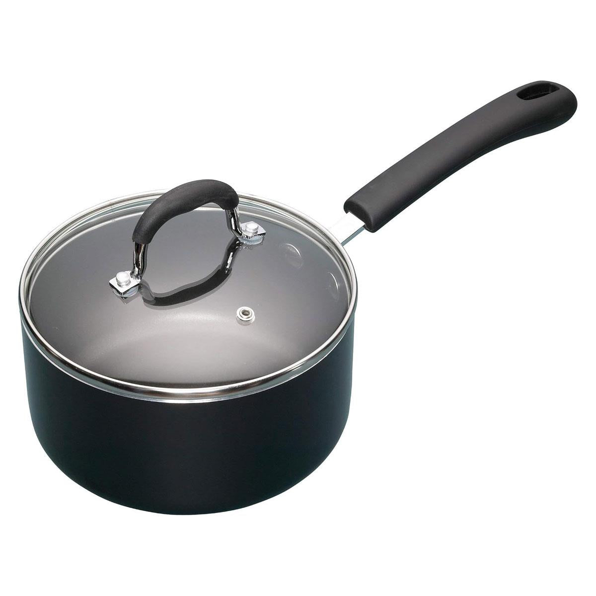KitchenCraft Master Class Aluminum Non-Stick Enamel Saucepan With Lid 18 cm 2 Litres - Black