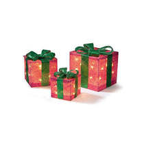 Premier Christmas Decorations Glitter Parcels Light Up Light up Gift Boxes With 40 WW LEDs Set of 3 15-20-25cm - Red And Green