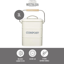 KitchenCraft Living Nostalgia Metal Kitchen Compost Bin 3 Litres - Antique Cream