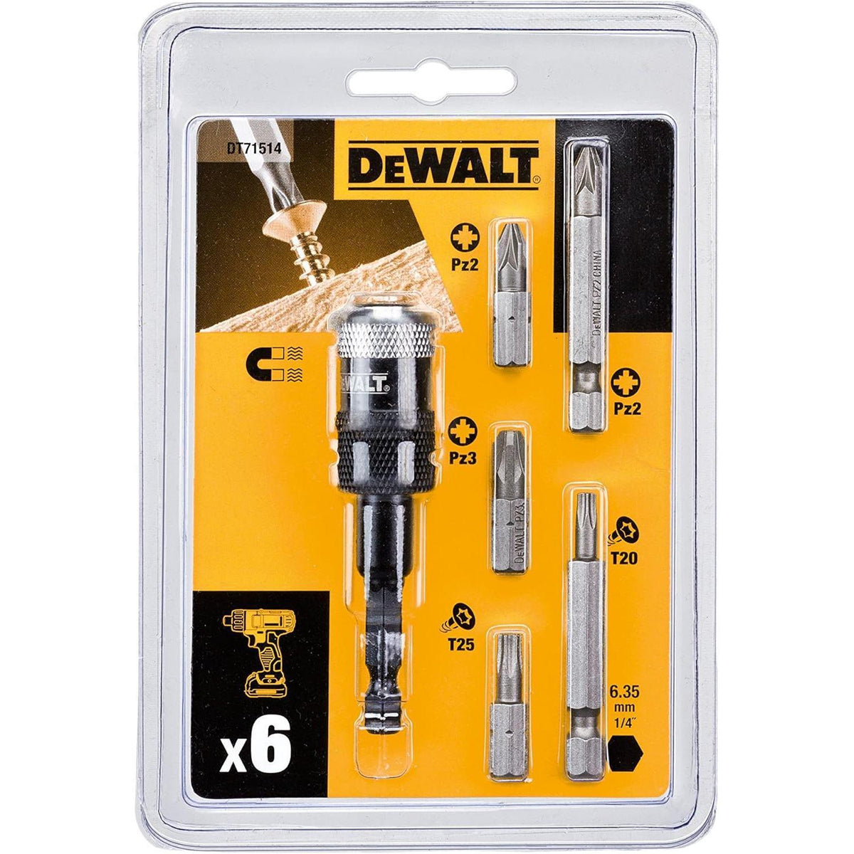 Dewalt High Performance Bit Tip Holder And Screwdriving Bit 6 Piece Set