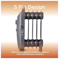 Warmlite 5 Fin Oil Filled Radiator with Adjustable Thermostat and Overheat Protection 650 W - Dark Titanium