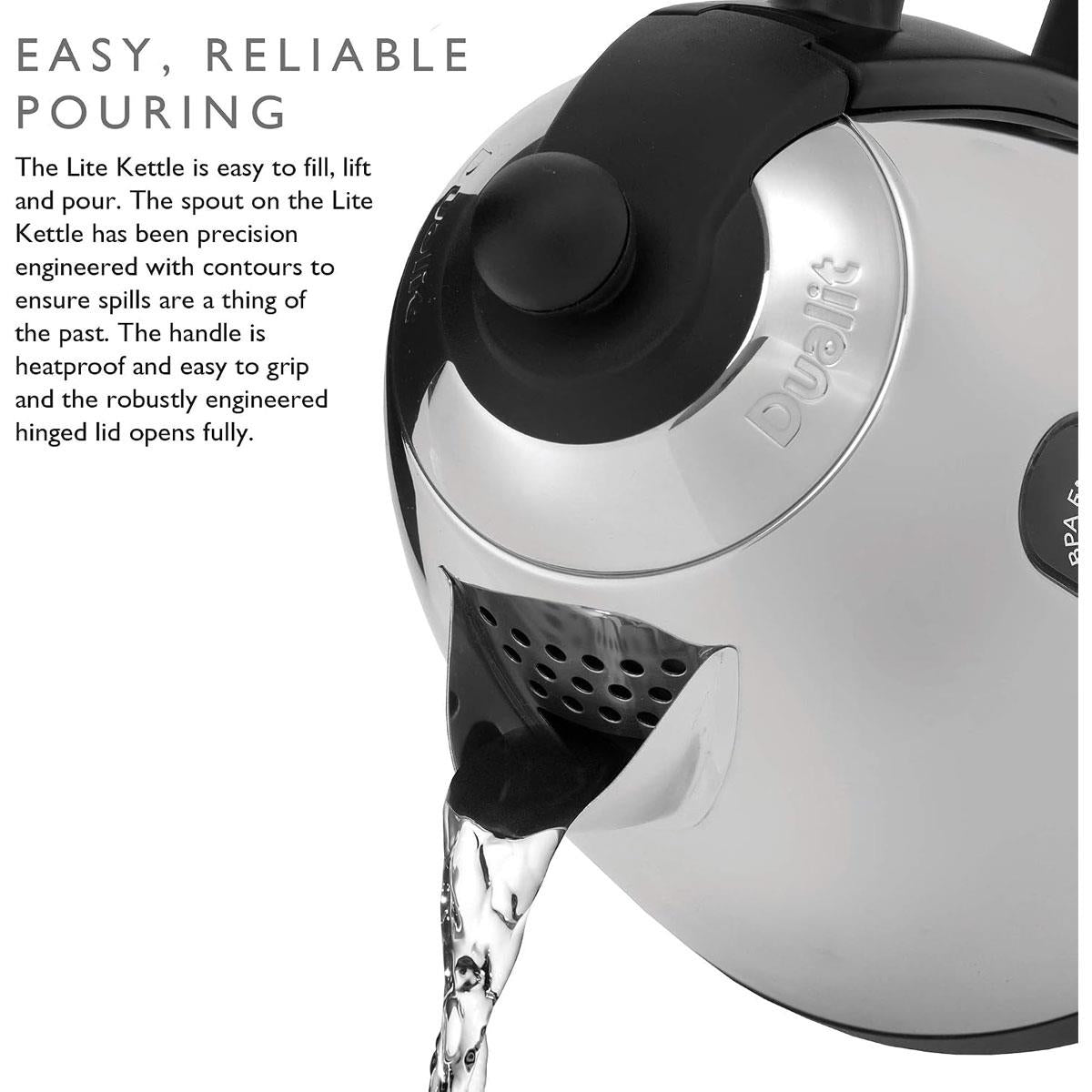 Dualit Lite Jug Kettle Stainless Steel 2400 W 1.5 Liter - Polished With Black Trim