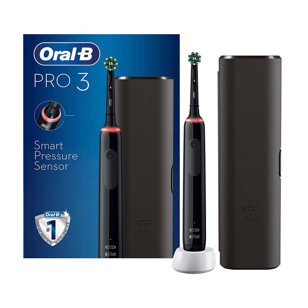 Oral-B Pro 3 3500 Electric Rechargeable Toothbrush with Visible Pressure Sensor And Travel Case - Black