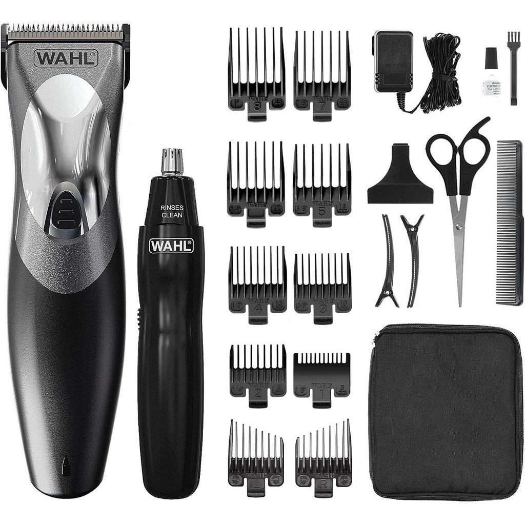 Wahl Clip N Rinse Cordless Hair Clipper And Nose Trimmer Home Haircutting Kit - Black
