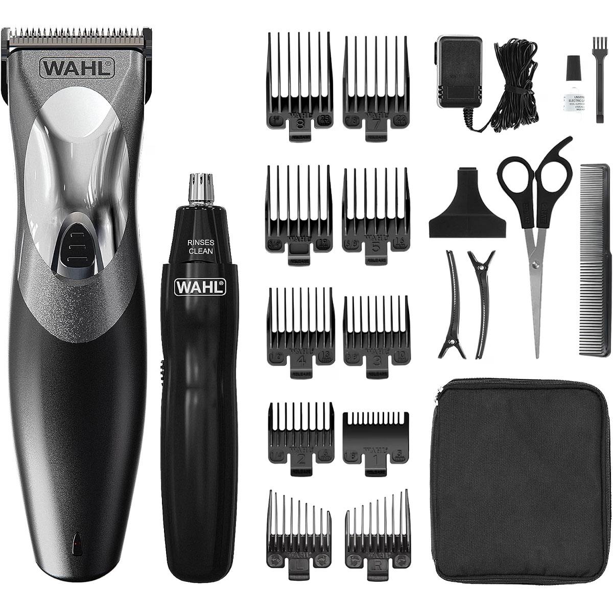 Wahl Clip N Rinse Cordless Hair Clipper And Nose Trimmer Home Haircutting Kit - Black