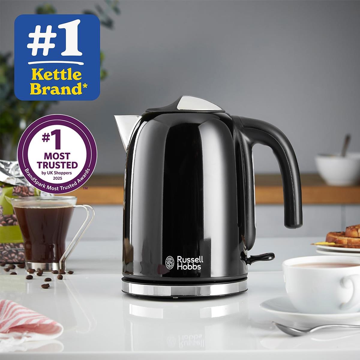 Russell Hobbs Colors Plus Electric Jug Kettle Stainless Steel 3000W 1.7 Litre - Black