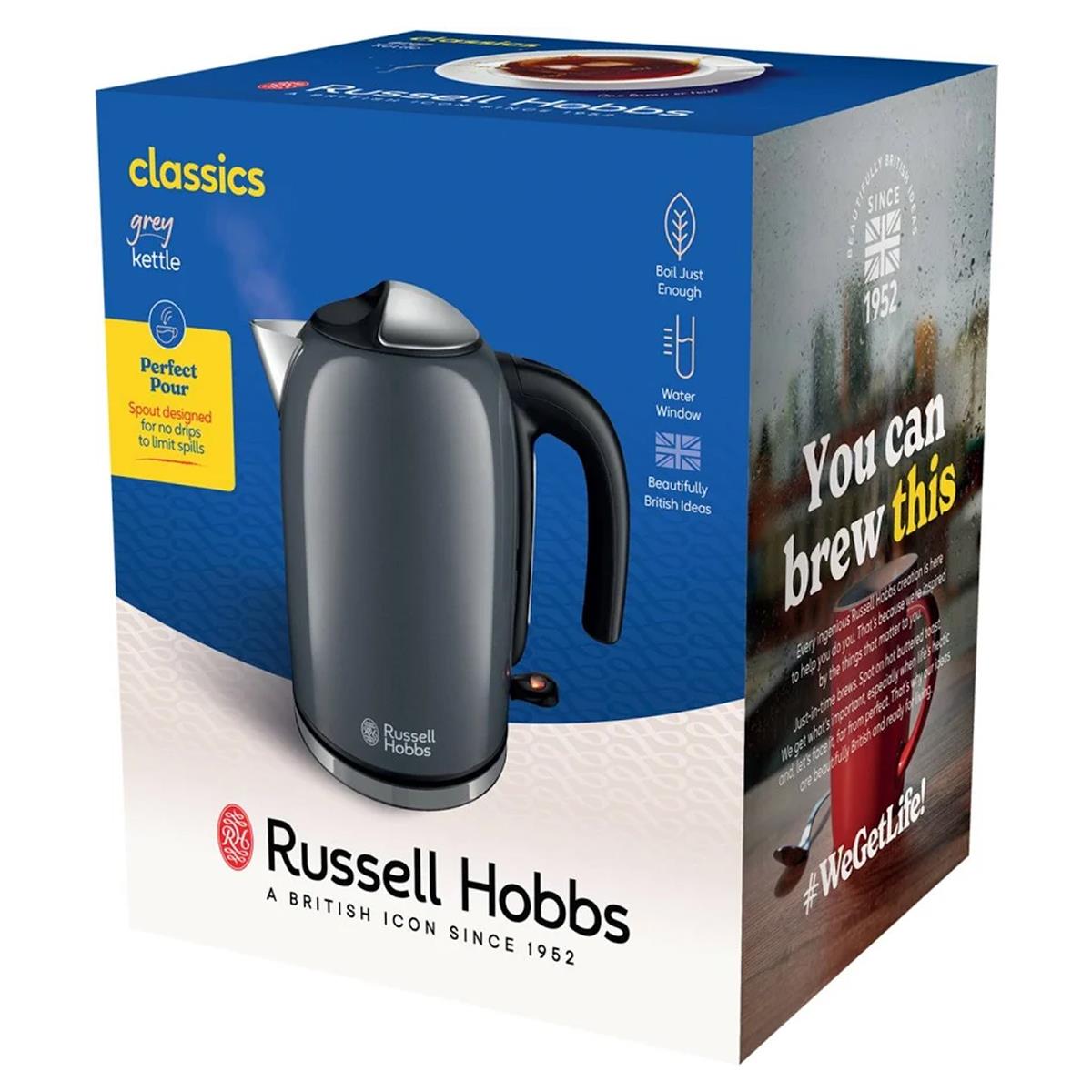 Russell Hobbs Colors Plus Electric Jug Kettle Stainless Steel 3000W 1.7 Litre - Black