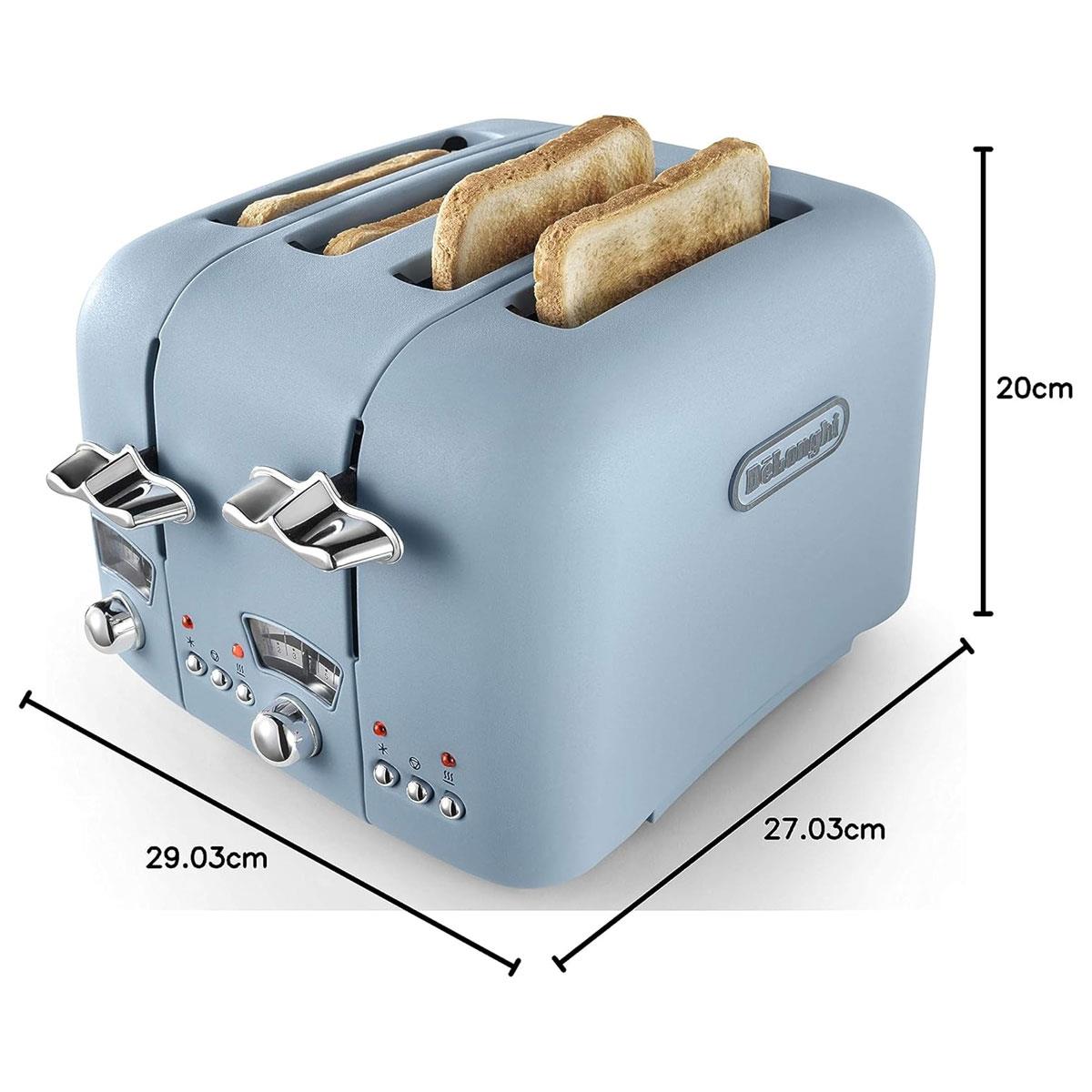 Delonghi Argento Flora 4 Slice Toaster Stainless Steel 1600 W - Blue