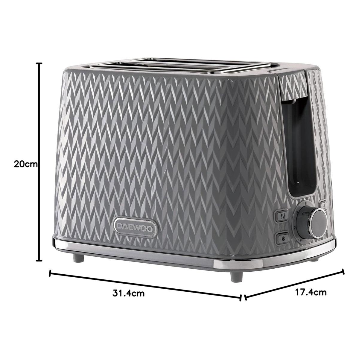 Daewoo Argyle 2 Slice Toaster With Reheat Cancel And Defrost Functions 800 W - Dark Grey