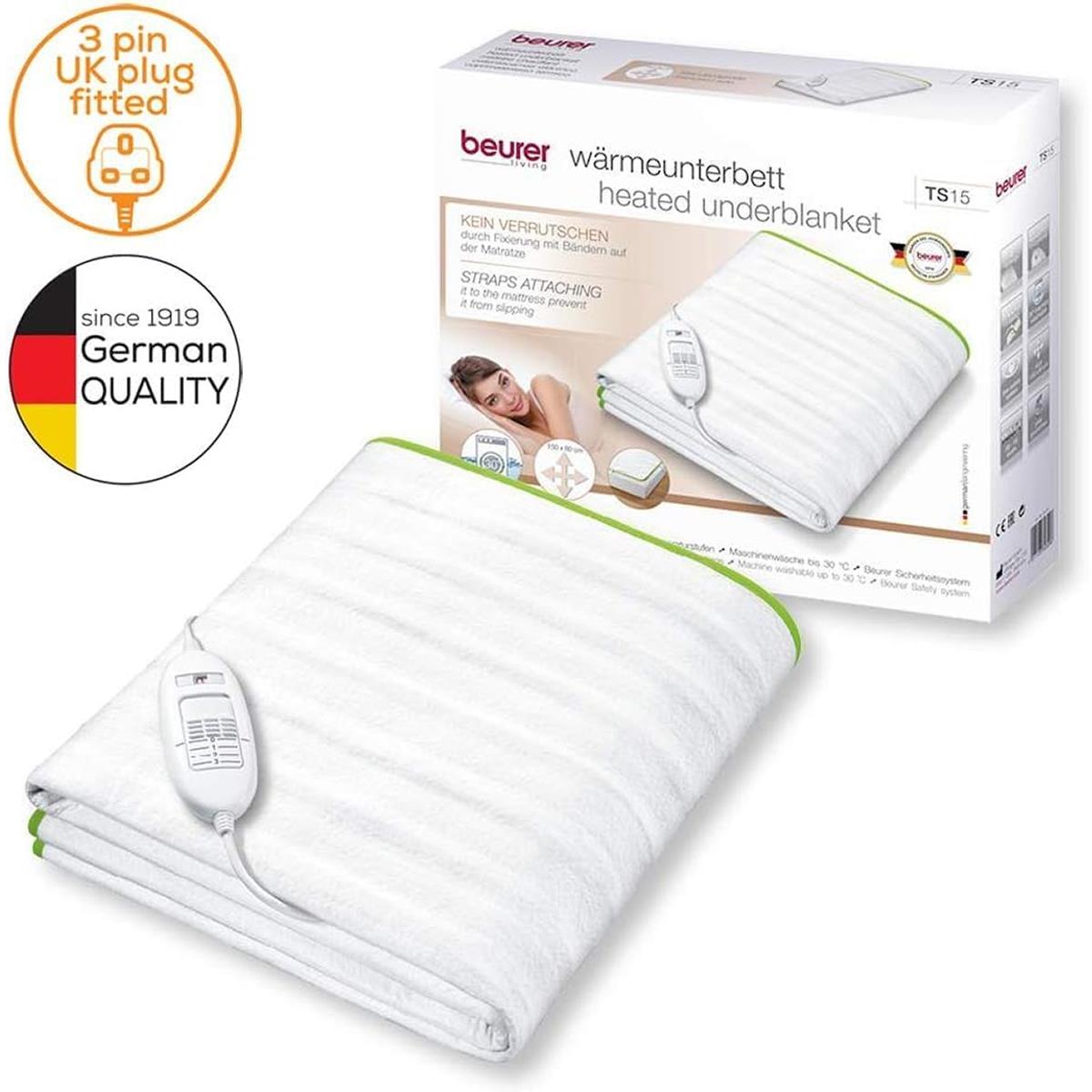 Beurer Ecologic+ Double Heated Underblanket With Elastic Straps Fleece 152cm x 122cm - White
