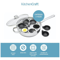 KitchenCraft Stainless Steel Non-Stick 6 Hole Poached Egg Maker 26cm - Silver