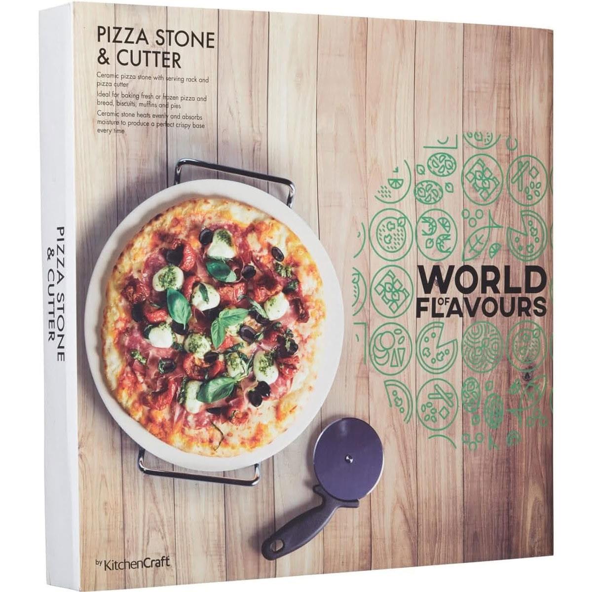 KitchenCraft World of Flavours Italian Pizza Stone Set - 2 Pieces