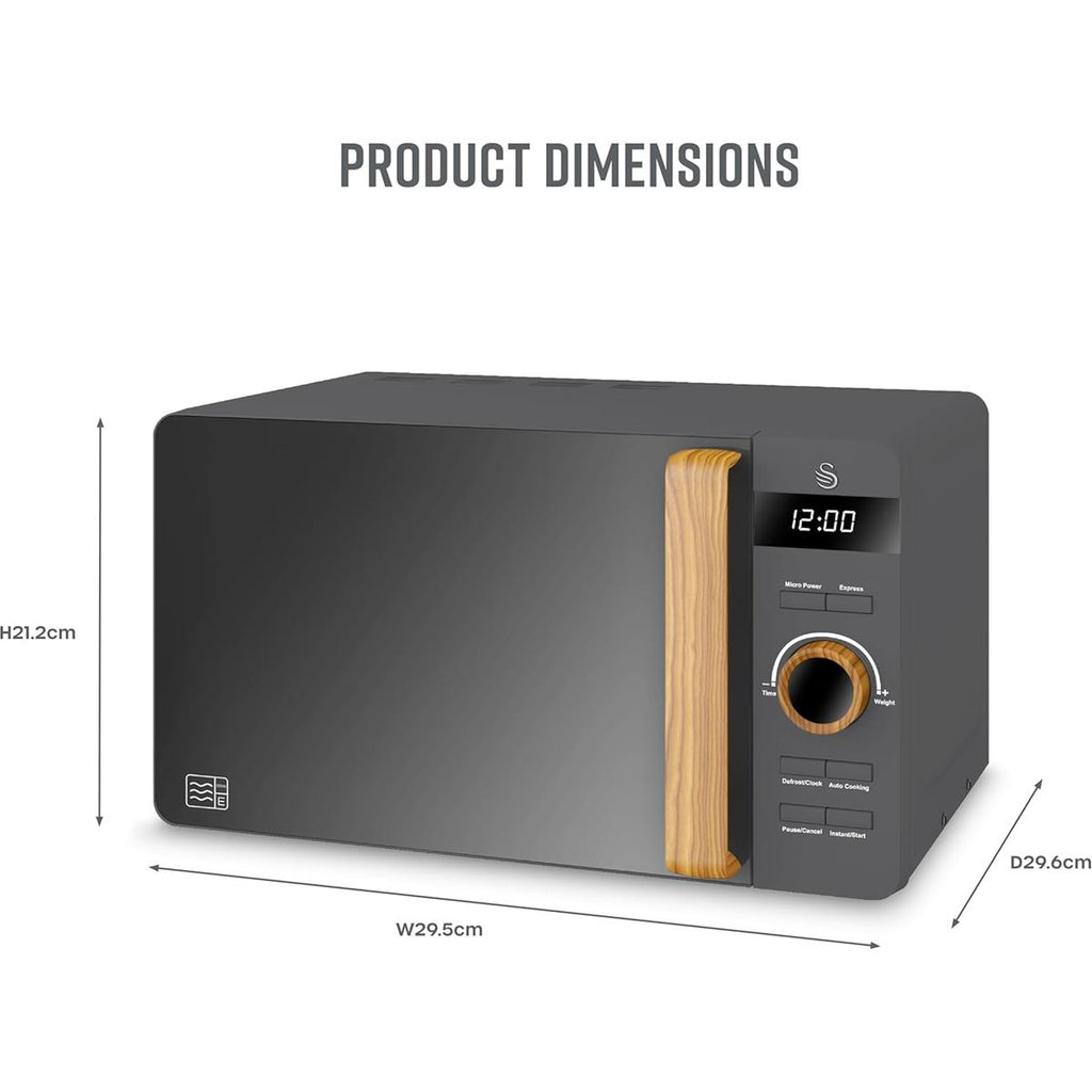 Swan Nordic Digital LED Microwave With Wood Effect Handle 20 Liters 800 W - Slate Grey
