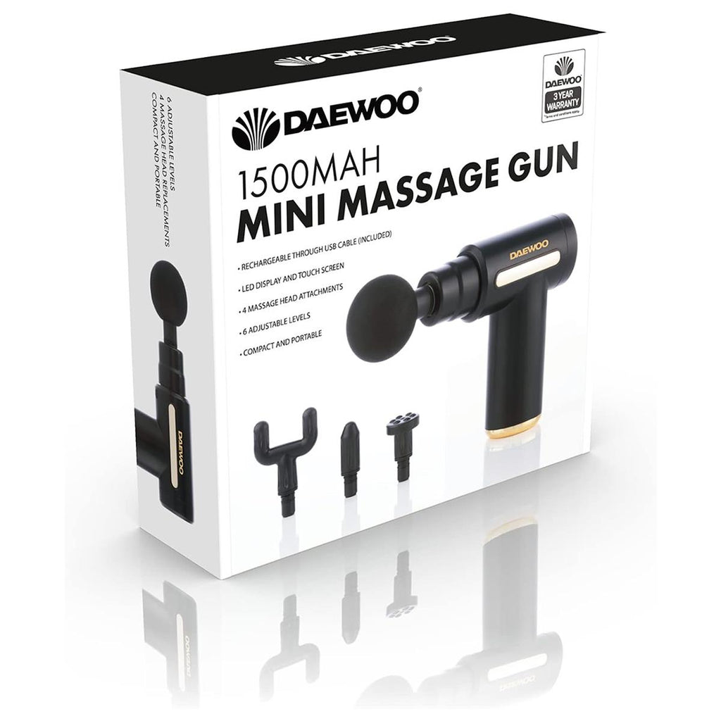 Daewoo Mini Massage Gun With 4 Massage Heads LED Rechargeable 1500mAh - Black