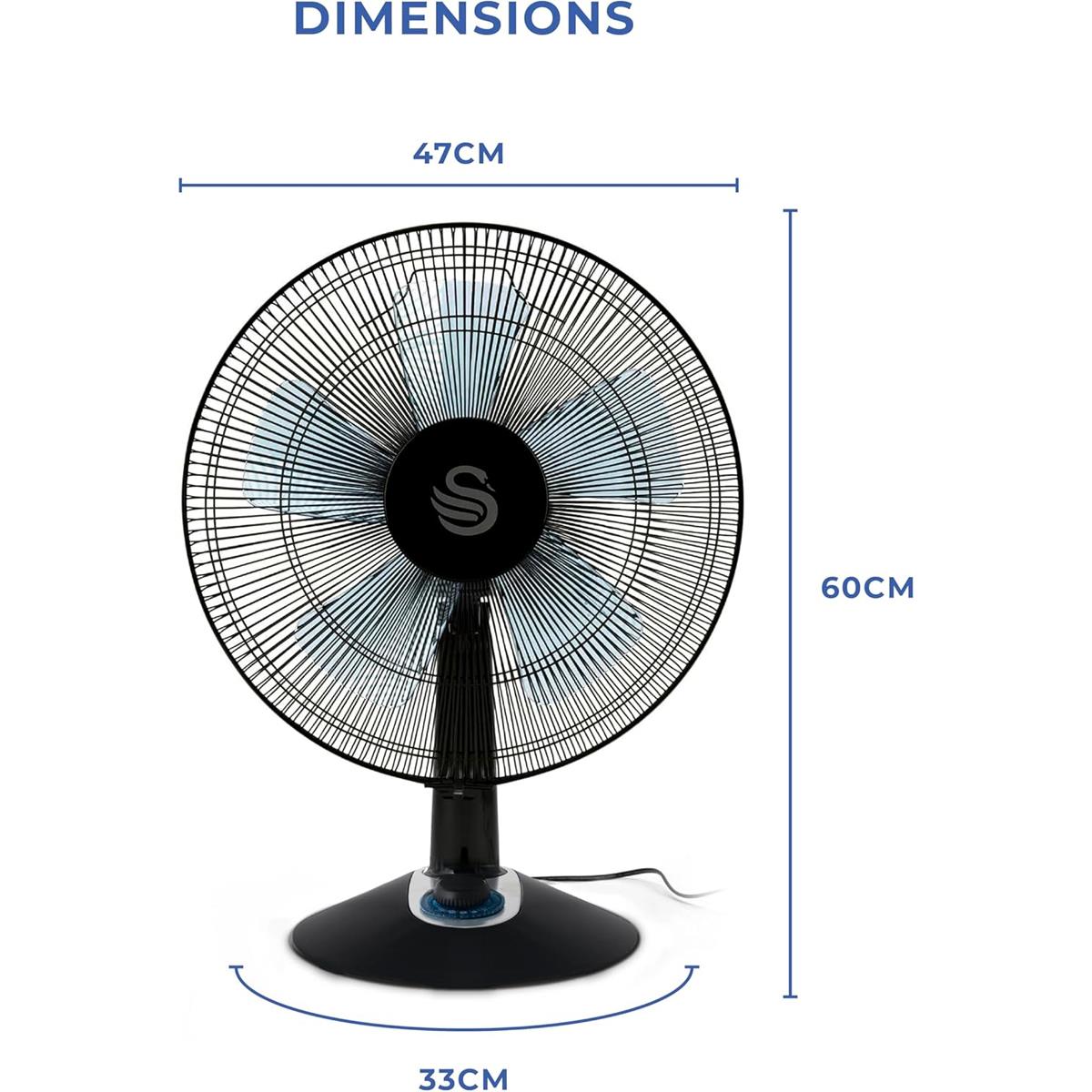 Swan 12 Inch Activair Silence And Turbo Desk Fan With 2 Speeds 60 W - Black