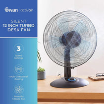 Swan 12 Inch Activair Silence And Turbo Desk Fan With 2 Speeds 60 W - Black