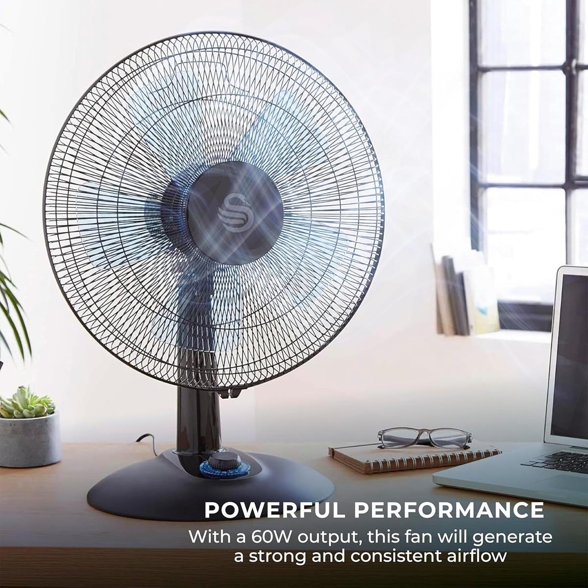 Swan 12 Inch Activair Silence And Turbo Desk Fan With 2 Speeds 60 W - Black