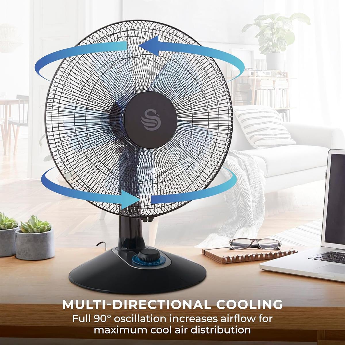 Swan 12 Inch Activair Silence And Turbo Desk Fan With 2 Speeds 60 W - Black