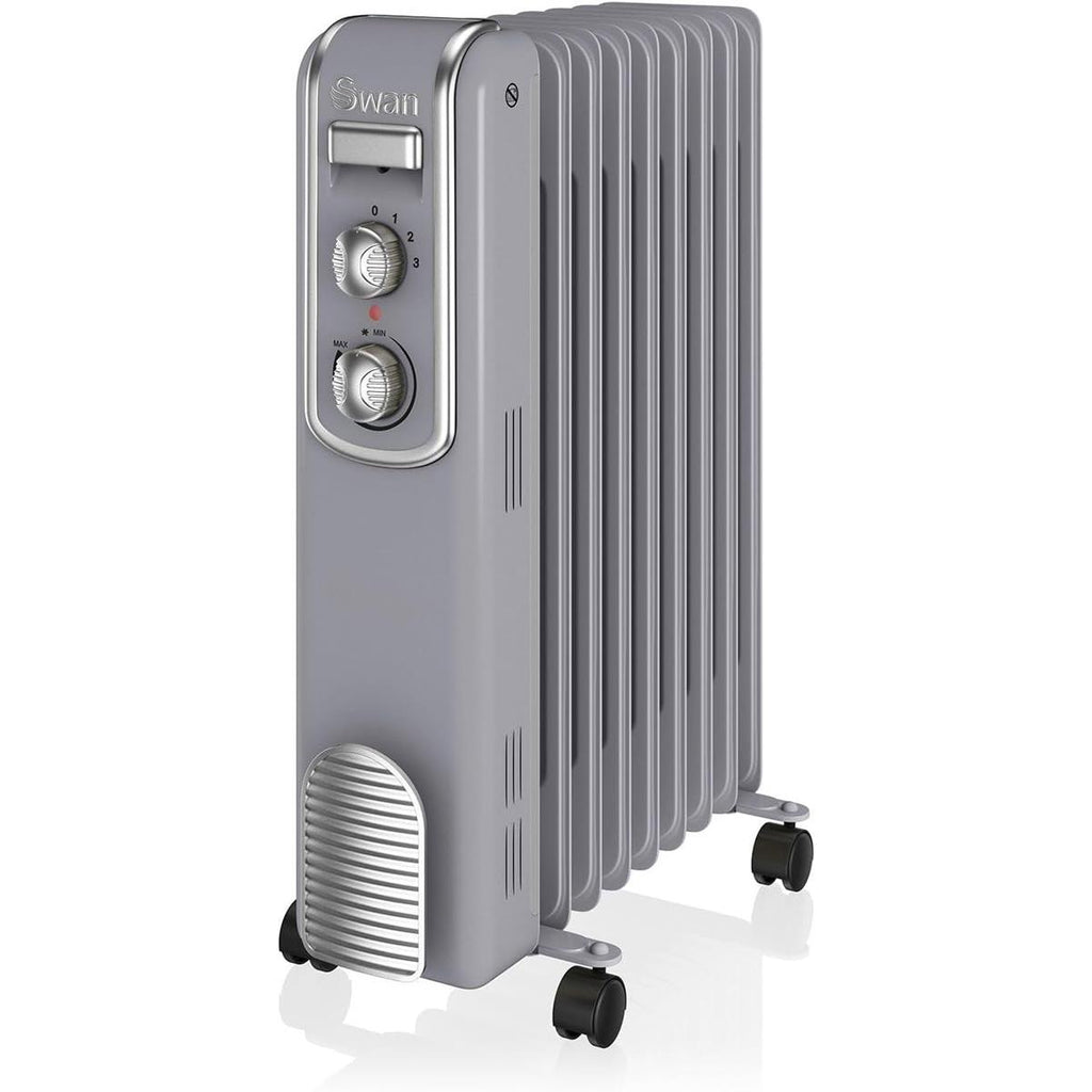 Swan Retro 9 Finned Oil Filled Radiator With 3 Heat Settings 2000 W - Grey