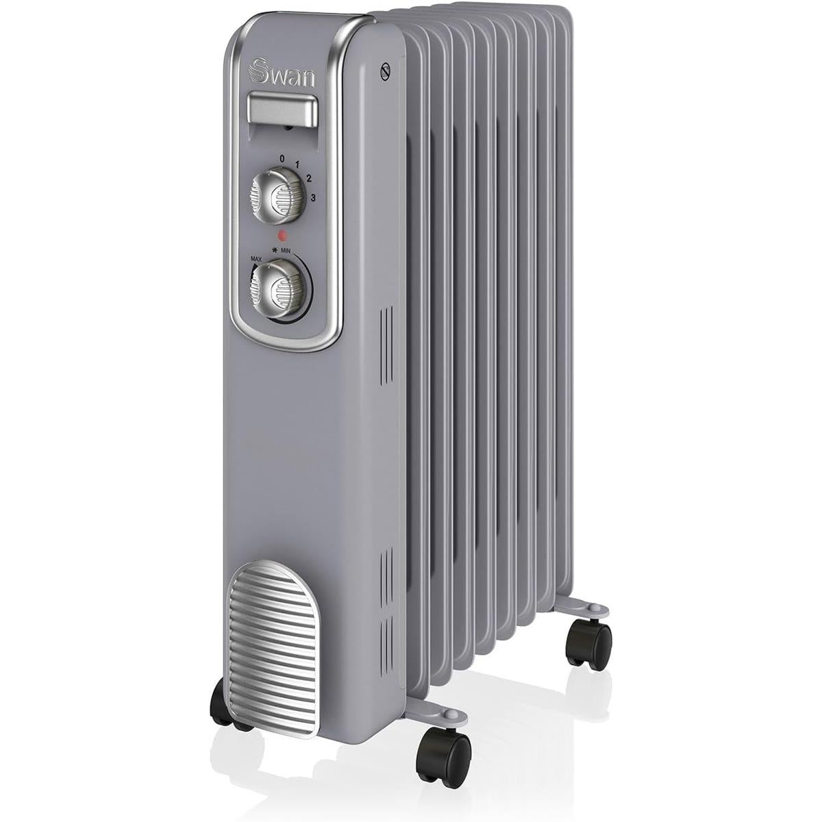 Swan Retro 9 Finned Oil Filled Radiator With 3 Heat Settings 2000 W - Grey