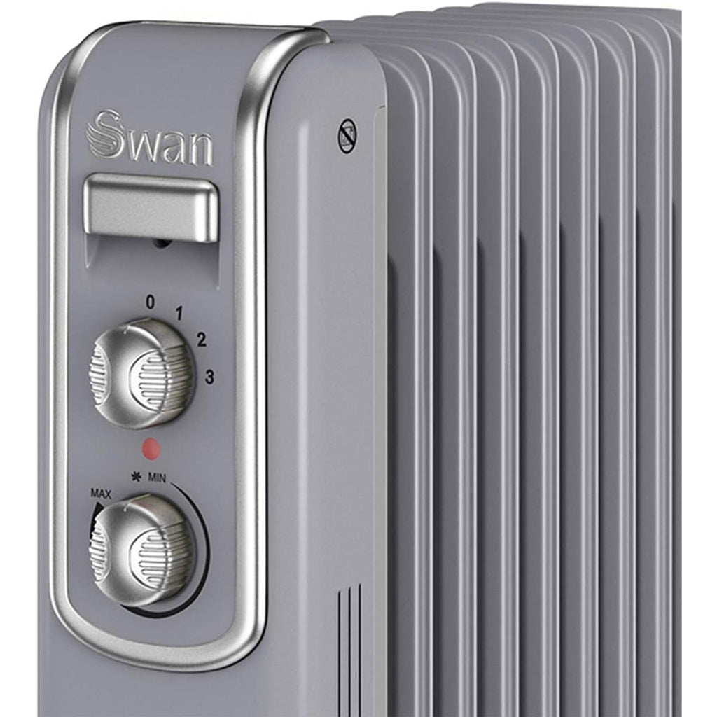 Swan Retro 9 Finned Oil Filled Radiator With 3 Heat Settings 2000 W - Grey