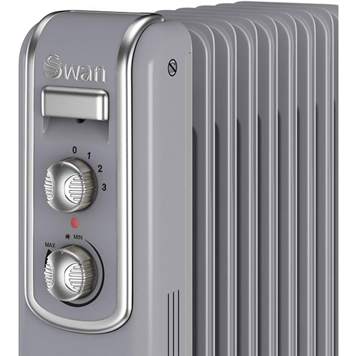Swan Retro 9 Finned Oil Filled Radiator With 3 Heat Settings 2000 W - Grey