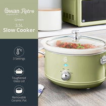 Swan Retro Slow Cooker With 3 Temperature Settings 200W 3.5 Litres - Green