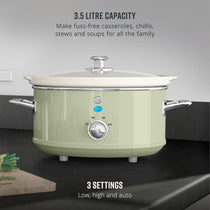 Swan Retro Slow Cooker With 3 Temperature Settings 200W 3.5 Litres - Green