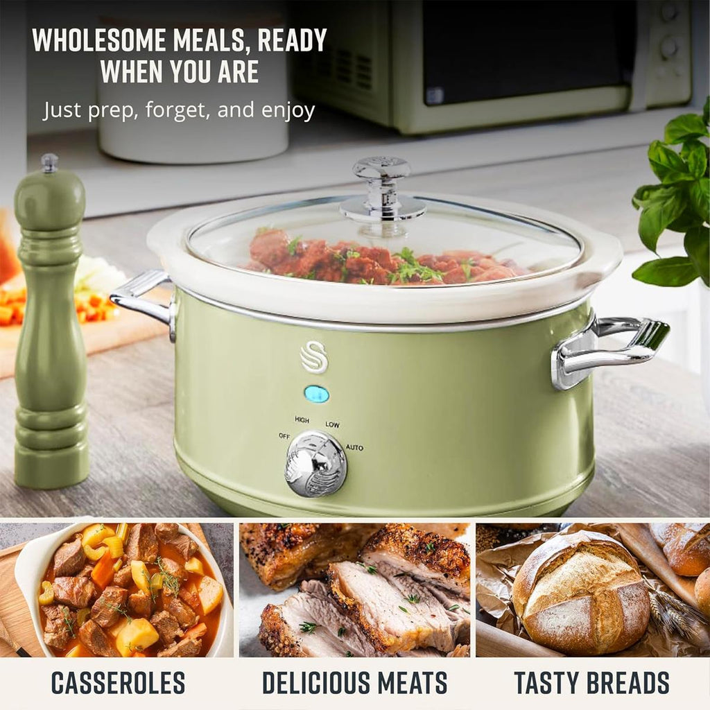 Swan Retro Slow Cooker With 3 Temperature Settings 200W 3.5 Litres - Green