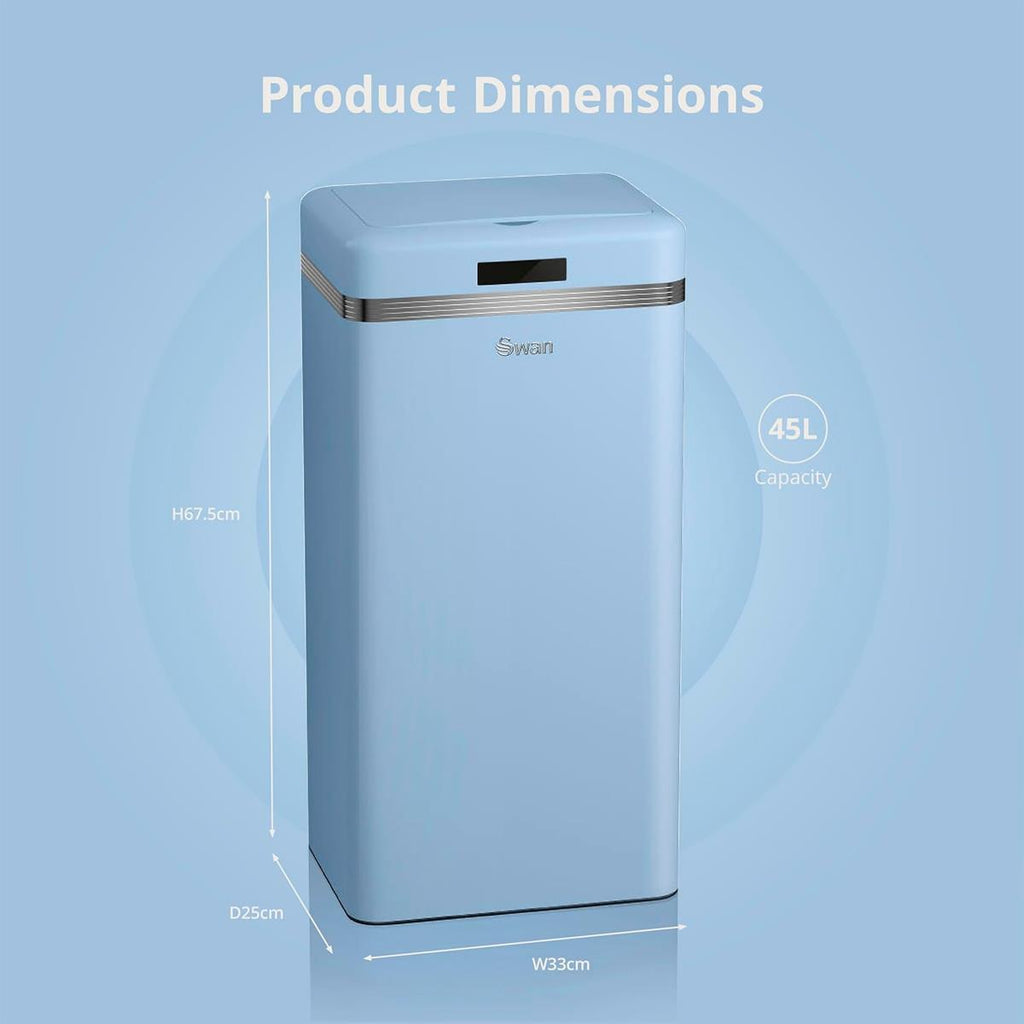 Swan Retro Square Sensor Bin With Infrared Technology Square 45 Litre - Blue