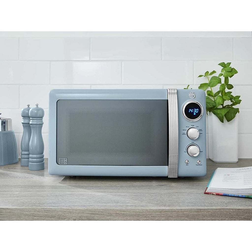Swan Retro Digital Microwave With 5 Power Levels 800 W 20 Litre - Blue