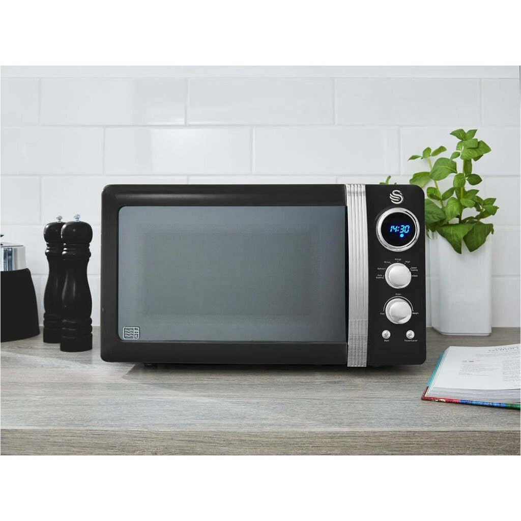 Swan Retro Digital Microwave With 5 Power Levels 800 W 20 Litre - Black
