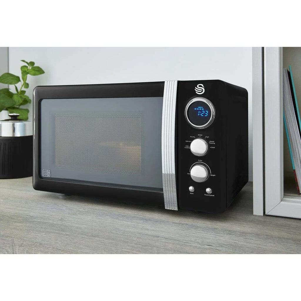 Swan Retro Digital Microwave With 5 Power Levels 800 W 20 Litre - Black