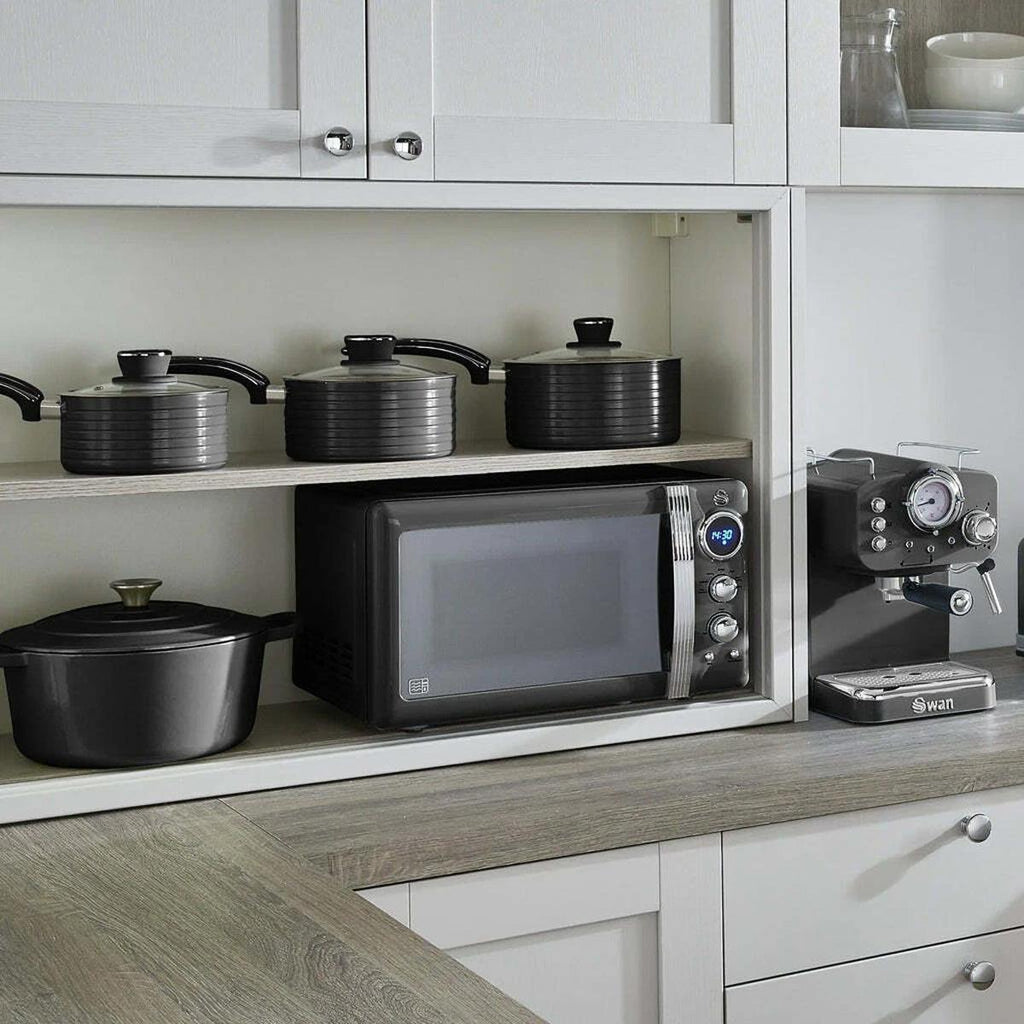 Swan Retro Digital Microwave With 5 Power Levels 800 W 20 Litre - Black