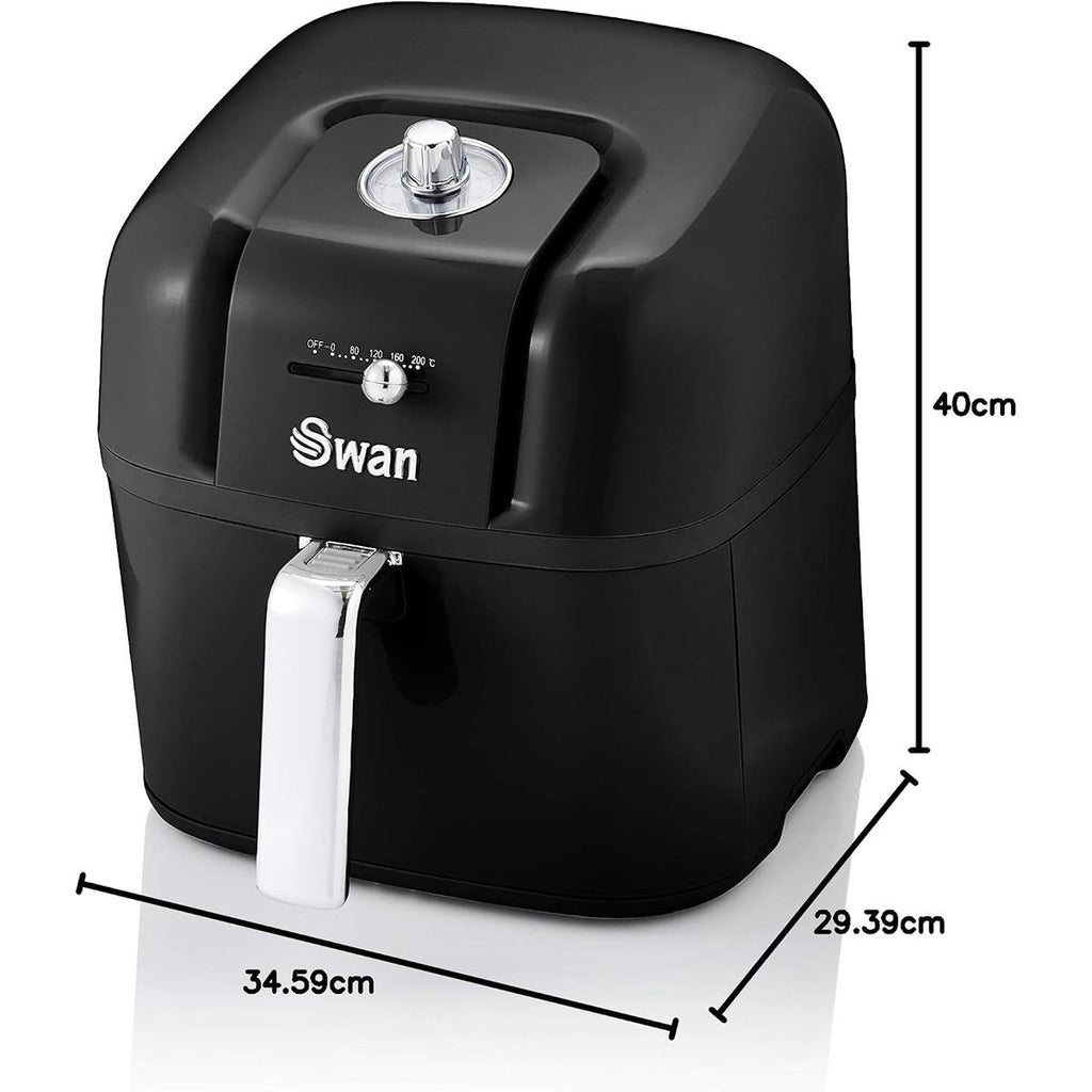 Swan Retro Manual Air Fryer Healthy Frying Non-Stick 6 Litre - Black