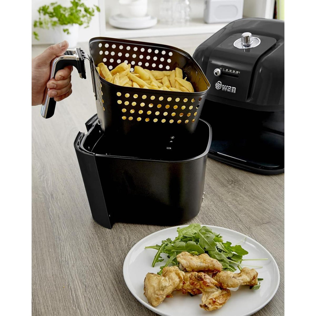 Swan Retro Manual Air Fryer Healthy Frying Non-Stick 6 Litre - Black