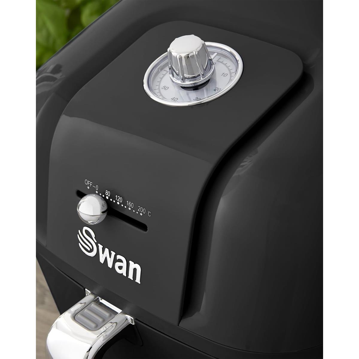 Swan Retro Manual Air Fryer Healthy Frying Non-Stick 6 Litre - Black