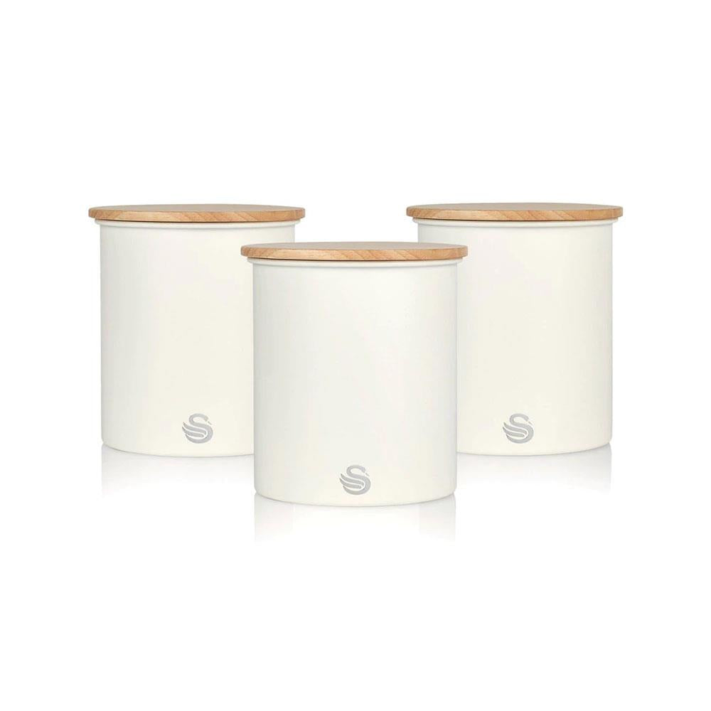 Swan Nordic Sugar Tea Coffee Storage Canisters Set of 3 - Cotton White