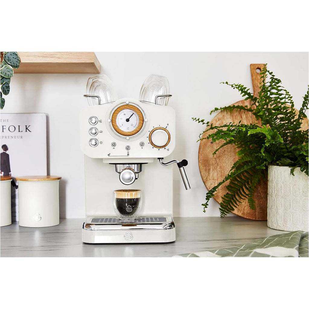 Swan Nordic Pump Espresso Coffee Machine 1100 W 1.2 Litre - Cotton White
