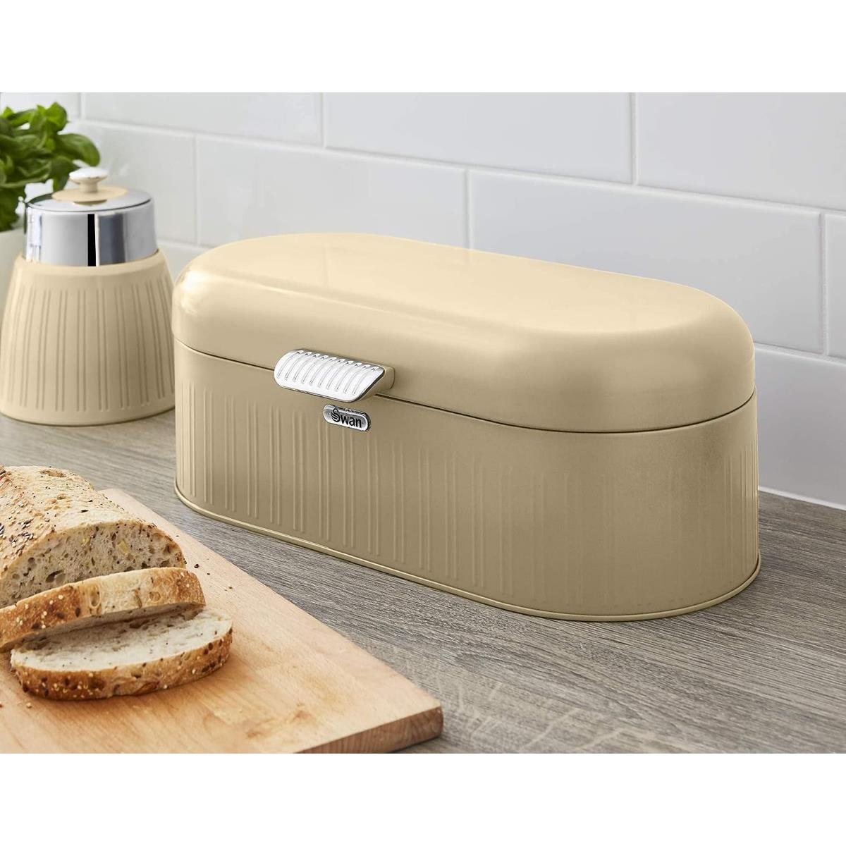 Swan Retro Bread Bin Generous Storage Capacity - Cream