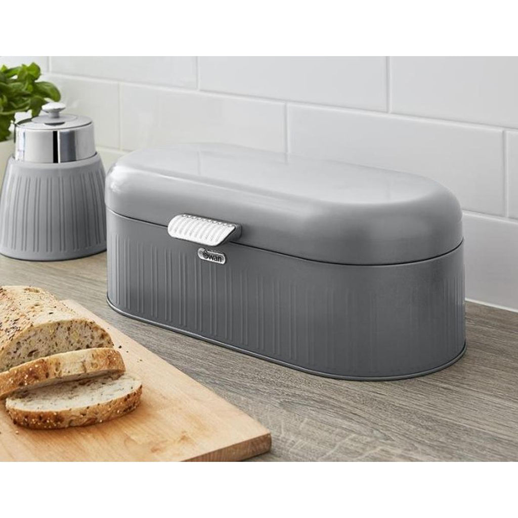 Swan Retro Bread Bin Generous Storage Capacity - Grey