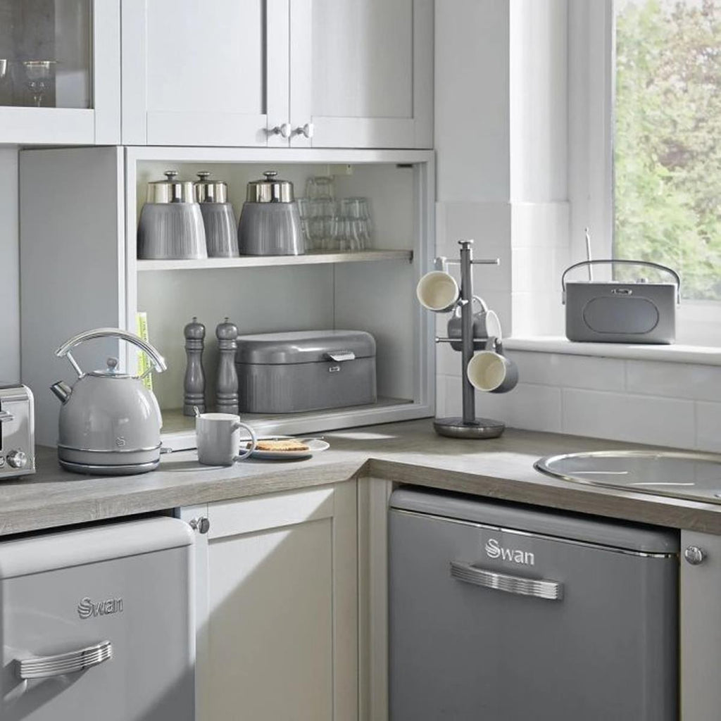 Swan Retro Bread Bin Generous Storage Capacity - Grey